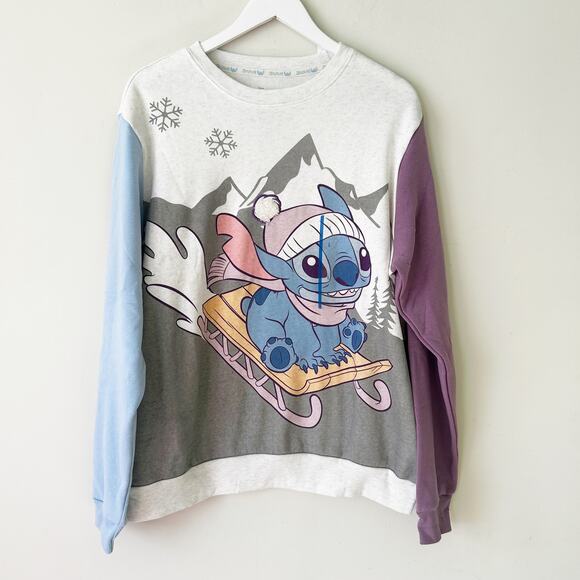 Disney Stitch Crewneck Pullover Sweatshirt Size L NWT Unisex Holiday Winter Sled - Picture 1 of 5
